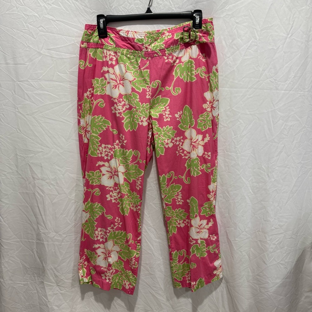 Versailles Floral Cropped Pants‎ 10 Hibiscus Print Beachy Vacation Travel Spring